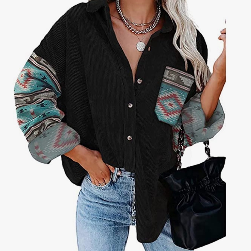 Corduroy Aztec Sleeve Oversized Shacket